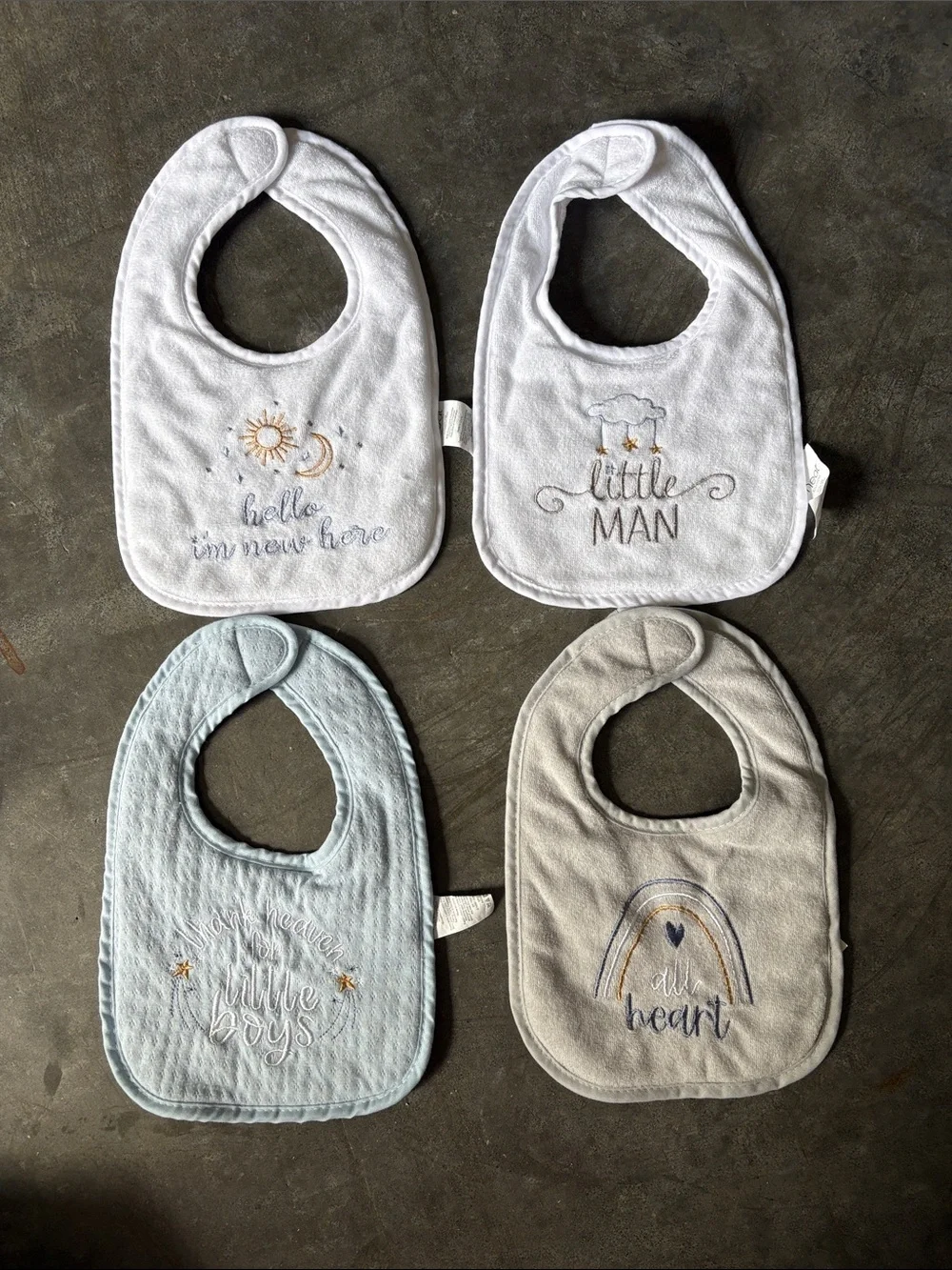 Baby Bib Set - Neutral & Light Blue Embroidered Kids Bibs